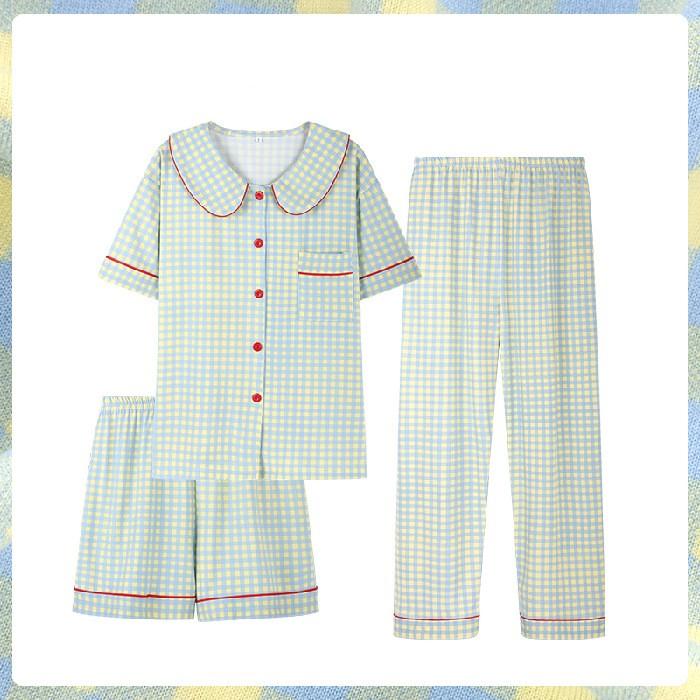 

Женский летний комплект домашней одежды, женский топ в клетку с коротким рукавом + брюки, простой комплект XS