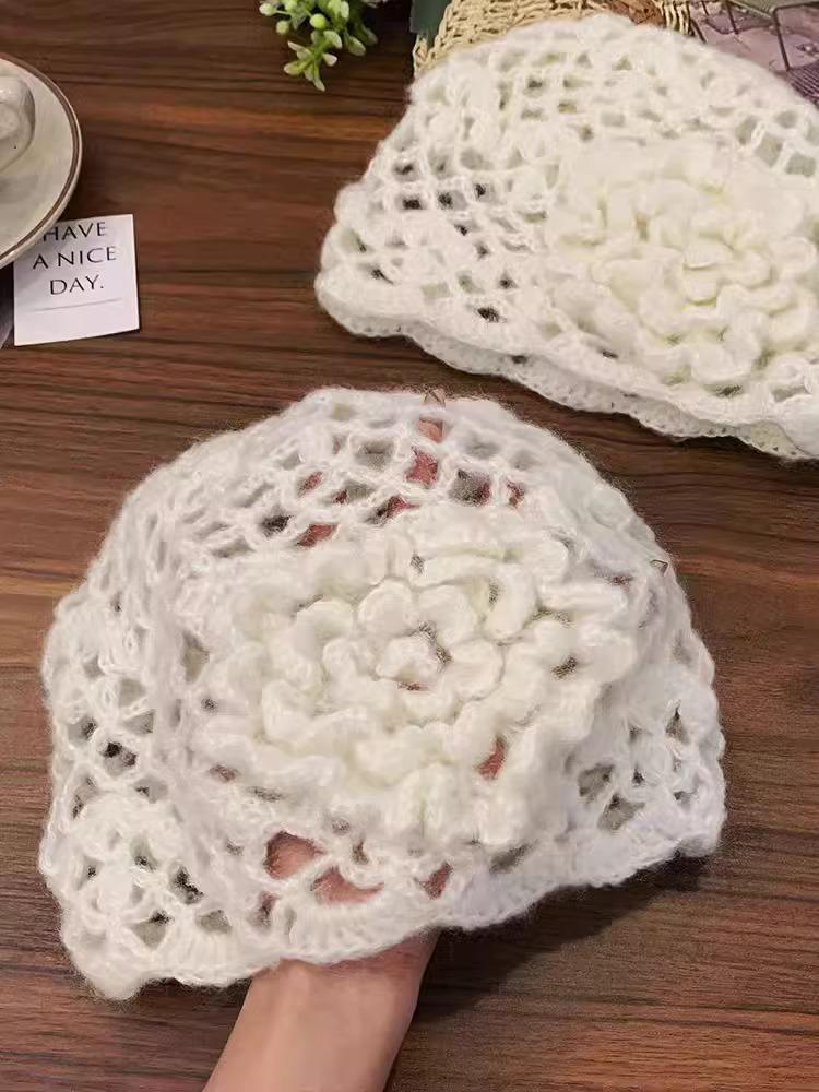 Women's Handmade Crochet Mohair Flower Beanie Hat