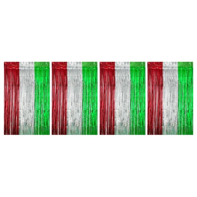 4Pcs Multicolored PET Rain Curtain Metallic Tinsel Curtain For Wedding Backdrops Christmas Birthday Party Decoration