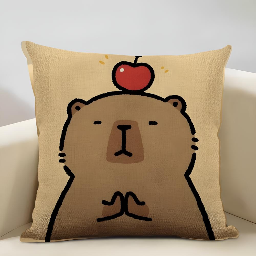 Cute Animal Cartoon Companion Capybara Cushion Cover Household Decoration Linen Sofa Cushion Cover: Skin-Friendly & Breathable W