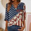 Women’s V Neck 3/4 Sleeve Casual Top with 250th Anniversary Butterfly Print Relaxed Fit Independence Day Shirt