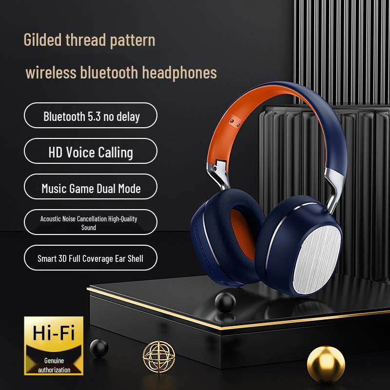 Business Style Gold Thread Over-Ear Bluetooth Headphones: High-Quality Sound for Wireless Gaming