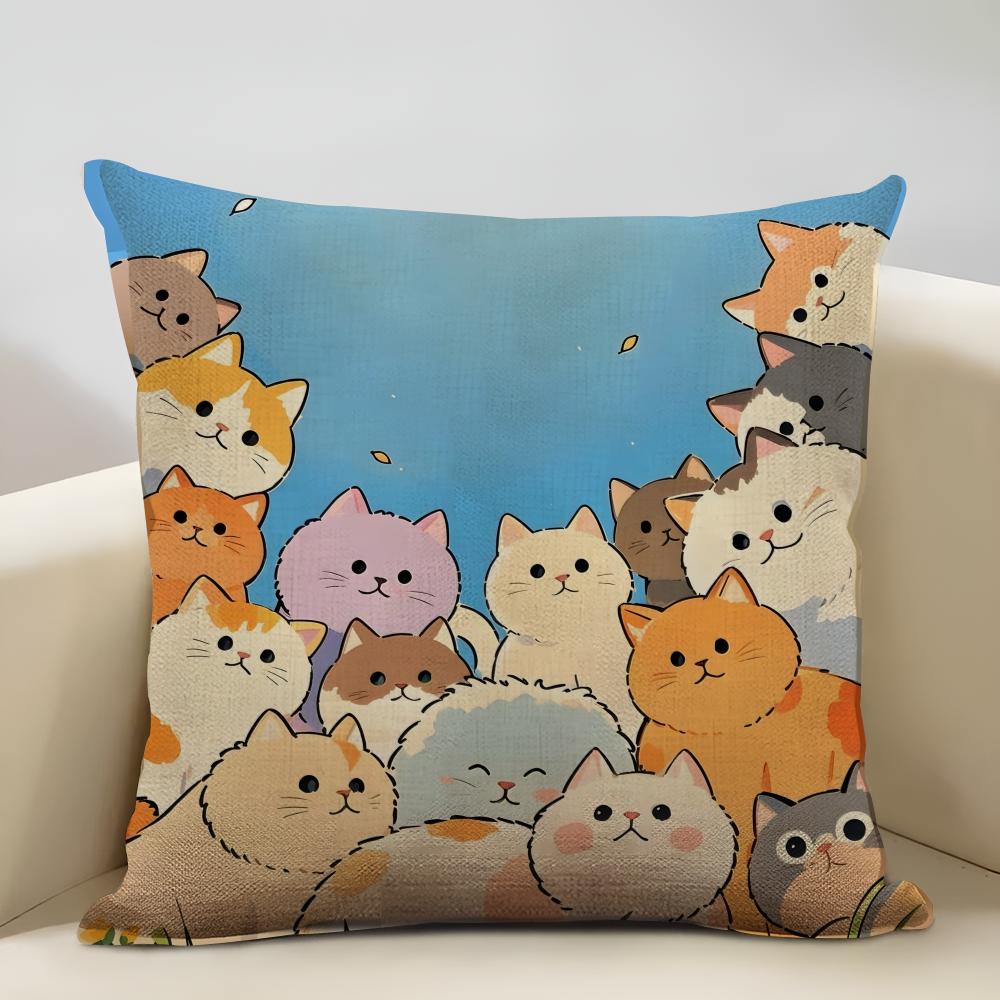 1 Cartoon Cute Cat Picture ForWake Up Cushion Cover Household Decoration Linen Sofa Cushion Cover: Skin-Friendly & Breathable Wi