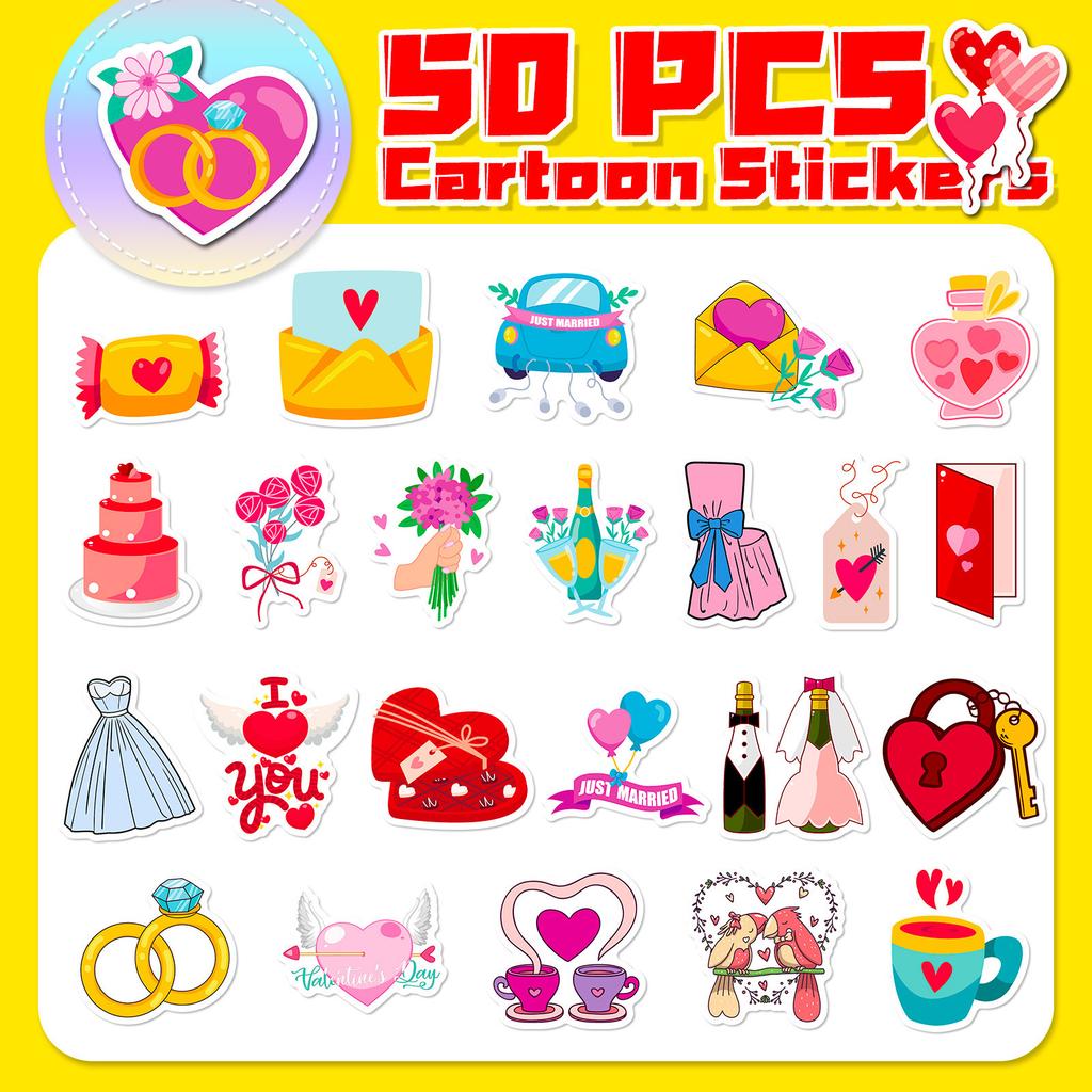 50 Wedding Doodle Stickers Wedding Cartoon DIY Doodle Computer Suitcase Wedding Stickers Party