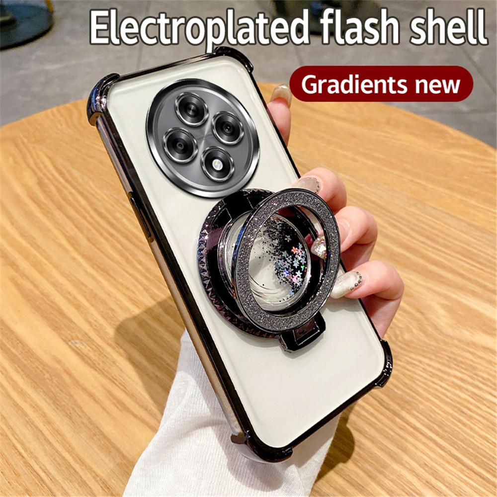 Magnetic Quicksand Bracket Phone Case For OPPO Reno 11F 5G 12 11 Pro A16 A16S A53S A54S A17 A5 A9 2020 Glitter Shockproof Cover