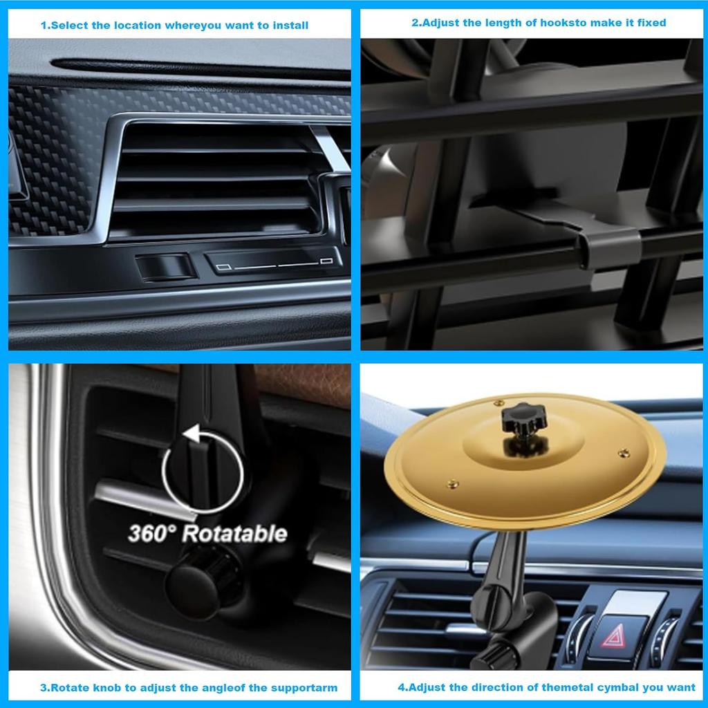 2 Pack Car Cymbal Air Vent, Mini Car Crash Cymbals for Car Dashboard, Mini Car Drum and Cymbal Style Vent Clip for Fun Driving, Drummer Music Lovers