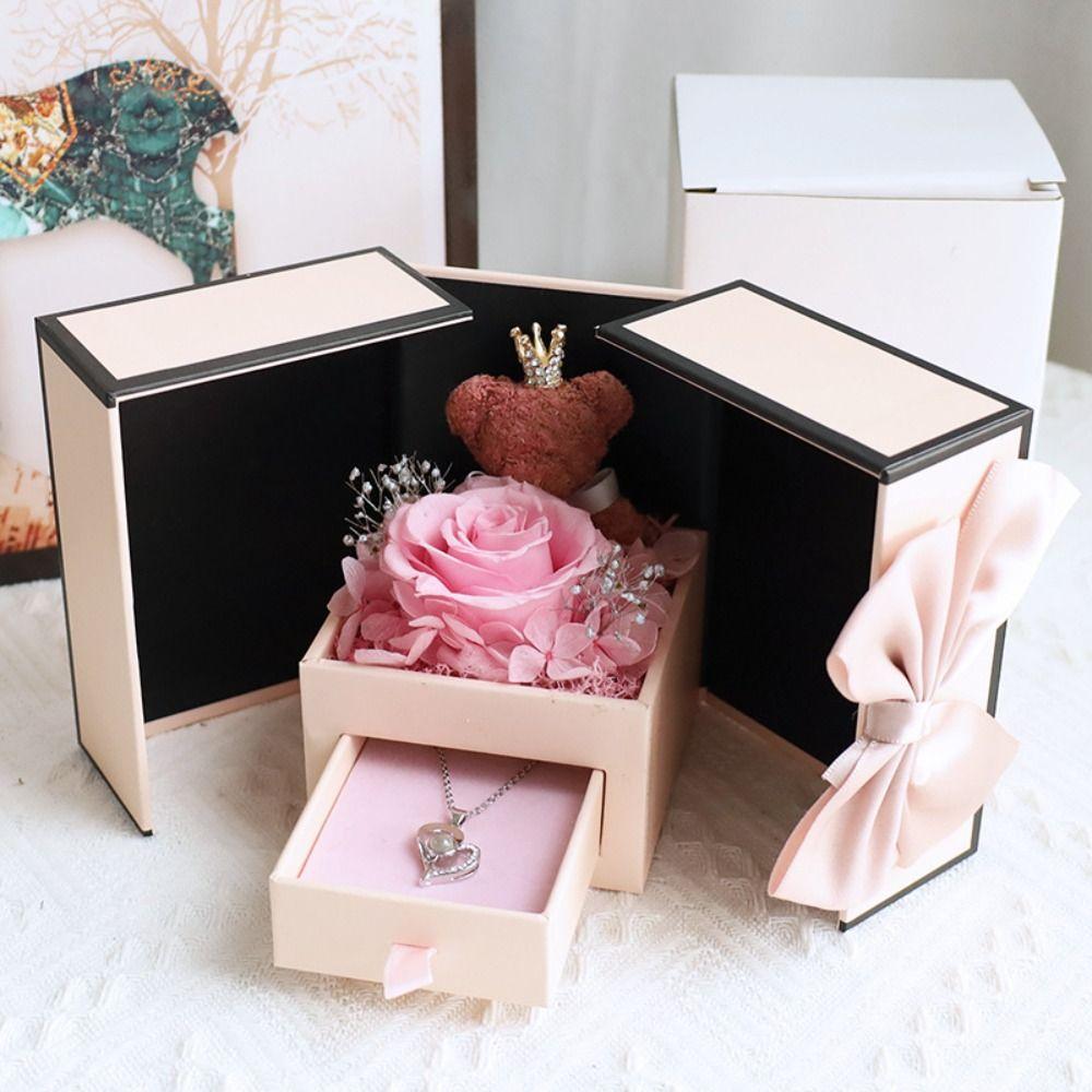 Rosen-Design Ewige Blume Schmuckschatulle Doppeltür Valentinstags-Geschenkbox Geschenkverpackung