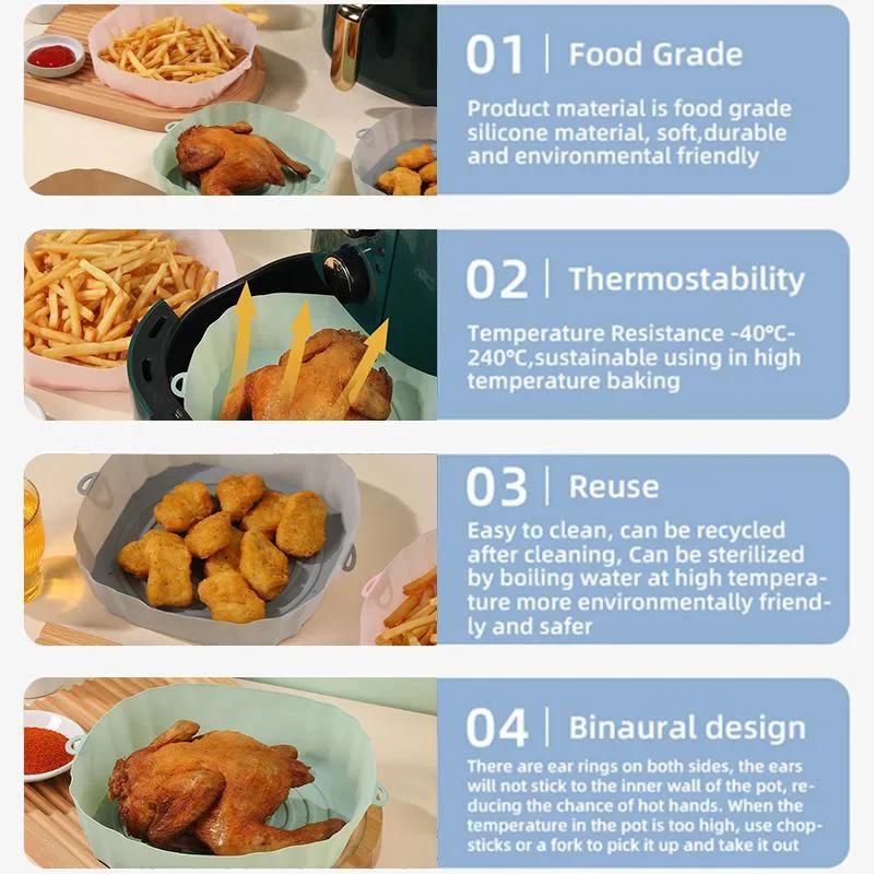 20cm Silicone Basket Reusable Air Fryer Pan Oven Baking Silicone Tray Airfryer Pot Pan Liner Mold Pizza Fried Chicken Tools