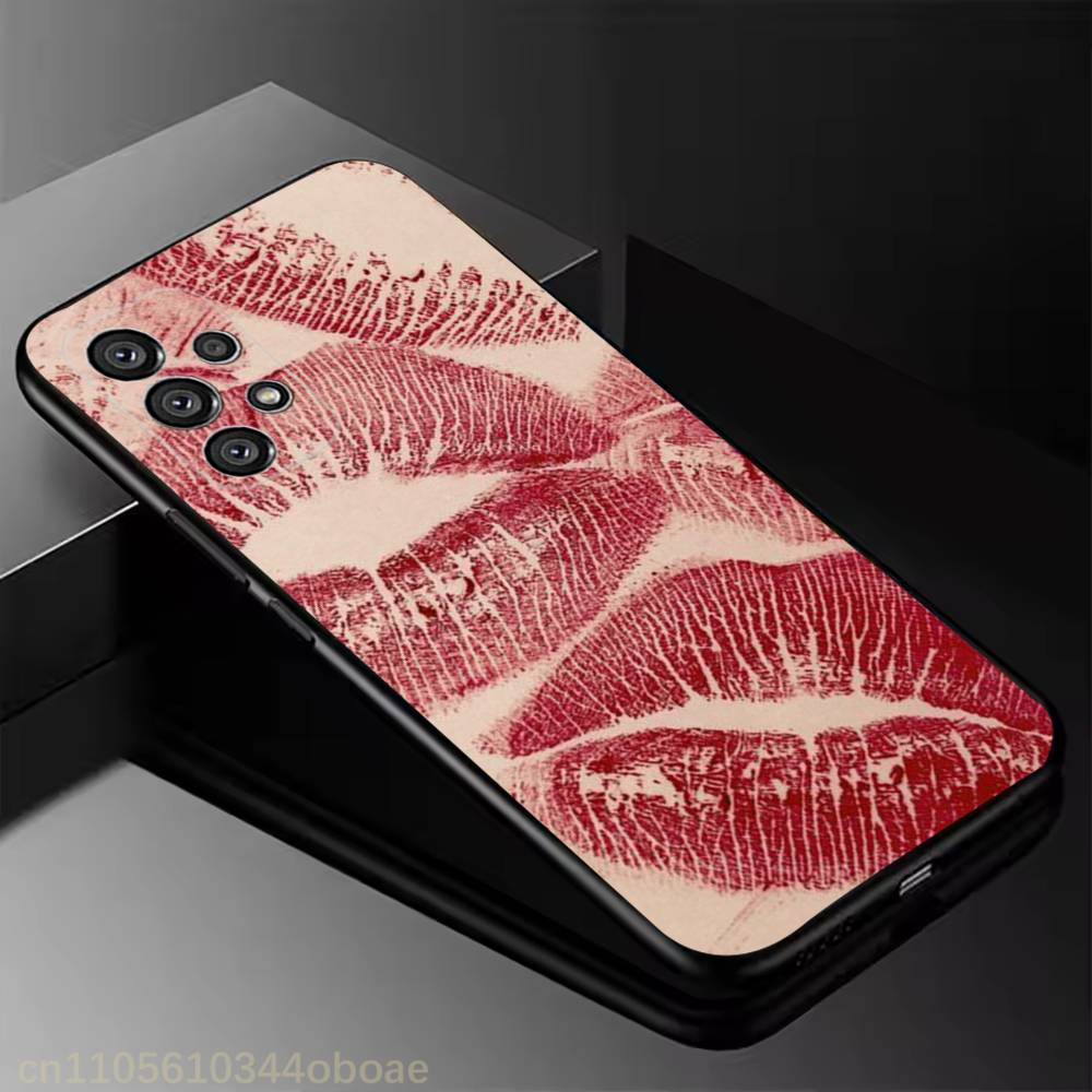Red Lip  Phone Case For Samsung Galaxy A13,21s,22,31,32,52,53,71,80,A91 Soft Black Shell