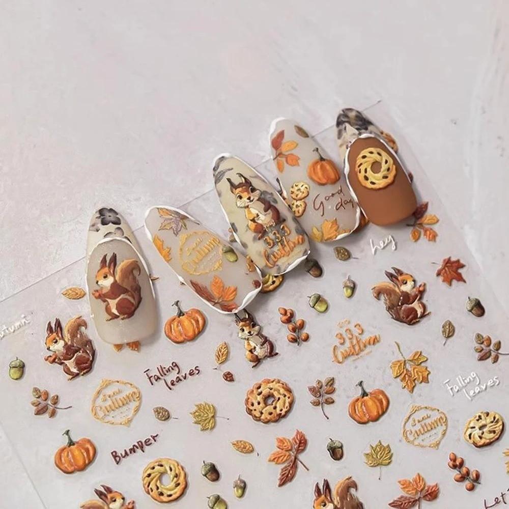 Self-Adhesive Nail Art Stickers Waterproof 5D Embossed Design New Fall Design Stickers