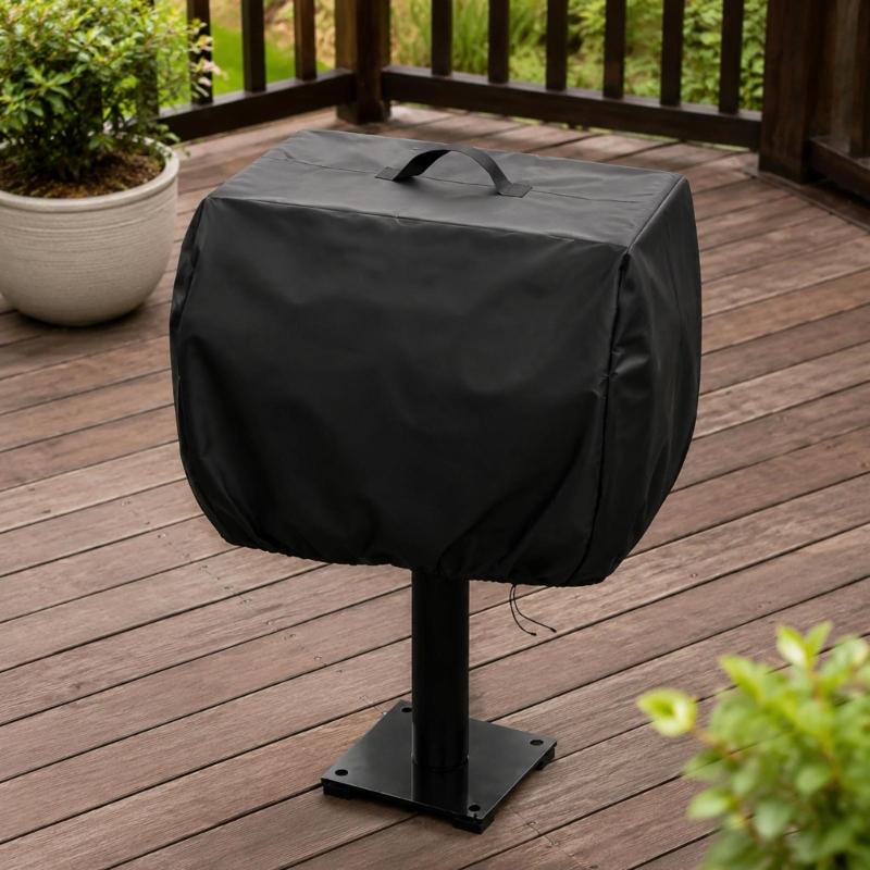 Barbecue Cooker Cover with Drawstring, Fastening Bands, and Top Carry Handle for Convenient Coverage and Handling Between Cooking