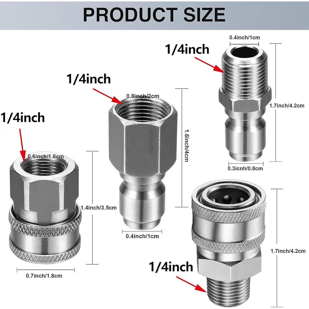 4 x Power Washer Hose Connector Coupling, Pressure Washer Quick Coupling 1/4 Inch Accessories for Pressure Washer (Silver)