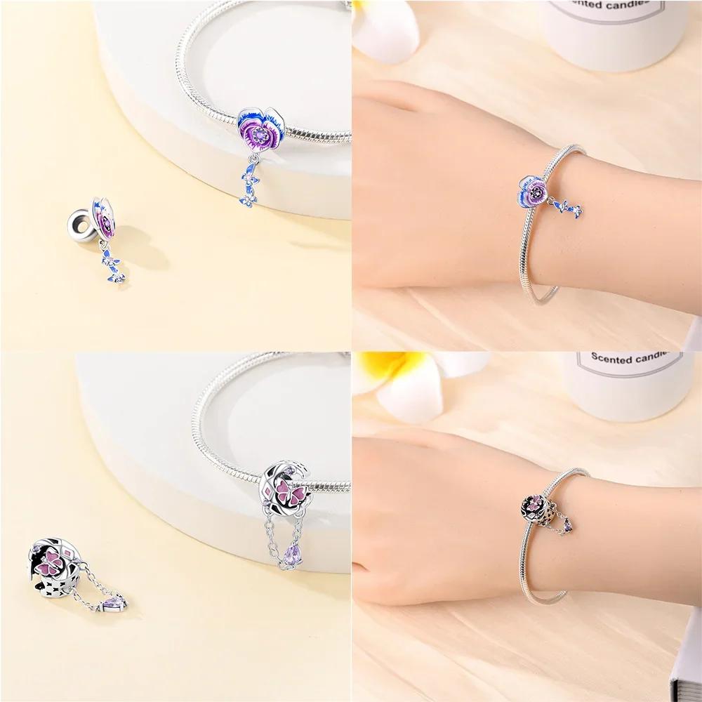 Cute Blue Pink Fantasy Butterfly Series Copper Beads Pendant Fit Bangle Charms Bracelet Diy Women Original Jewelry