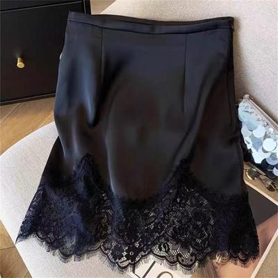 Damen Mode Spitze Patchwork A-Linie Minirock Sommer Dünn Hoher Bund Einfarbig Rock Damen Kleidung Einfache Schwarze Kurze Röcke