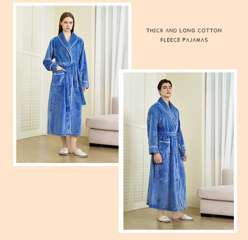 Herr- och dambadrock i plusstorlek, tjock flanellbadrock med enkel kant