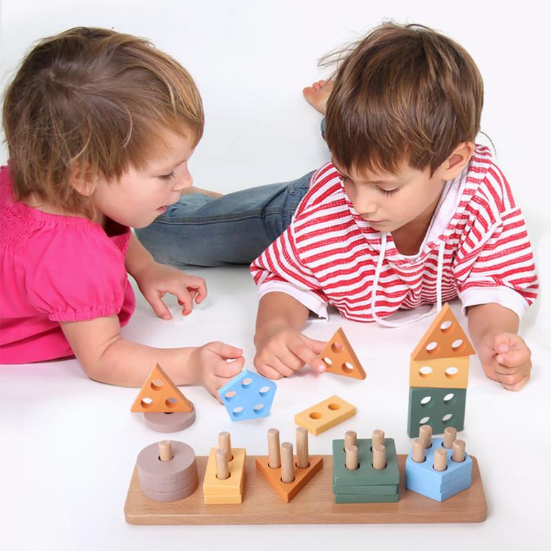 Shape Wooden Geometric Educational Building Blocks Kids Toys With Colors Morandi