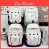 Blocked Color Simple Striped Letter Pattern Student Large Capacity Backpack