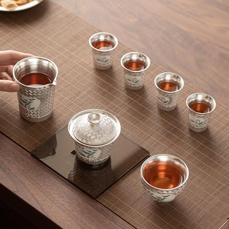 Master Zheng Wenqiang Gilded Silver Bamboo Rhyme Ceramic Kung Fu Tea Gift Set