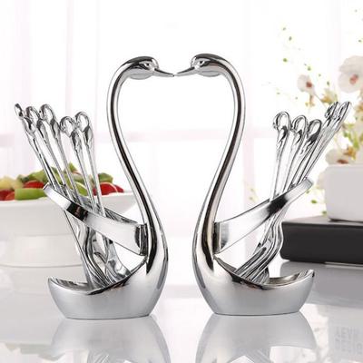Zinc Alloy Swan Shape Cutlery Holder Decorative Anti-Rust Swan Fork Spoon Holder Delicate Dessert Fruit Flatware Organizer
