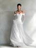 Damen Off-Shoulder Langarm Maxikleid Figurbetont Raffiniert Hochzeitsgast Formelles Abendkleid