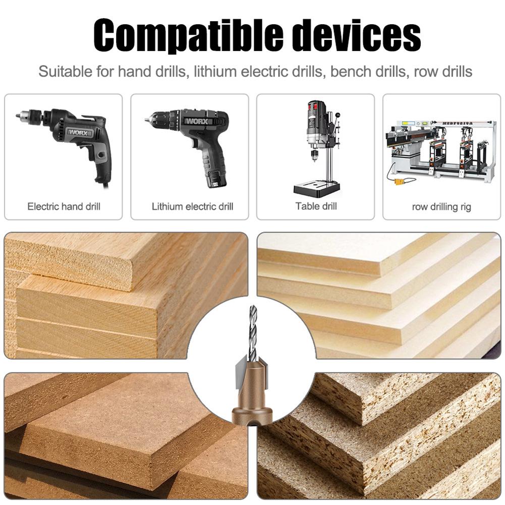 7pcs/set 8/10mm Alloy Countersink Drill Bit Cone Hole Drill For Screw Installation Woodworking Tools Parts Accessories