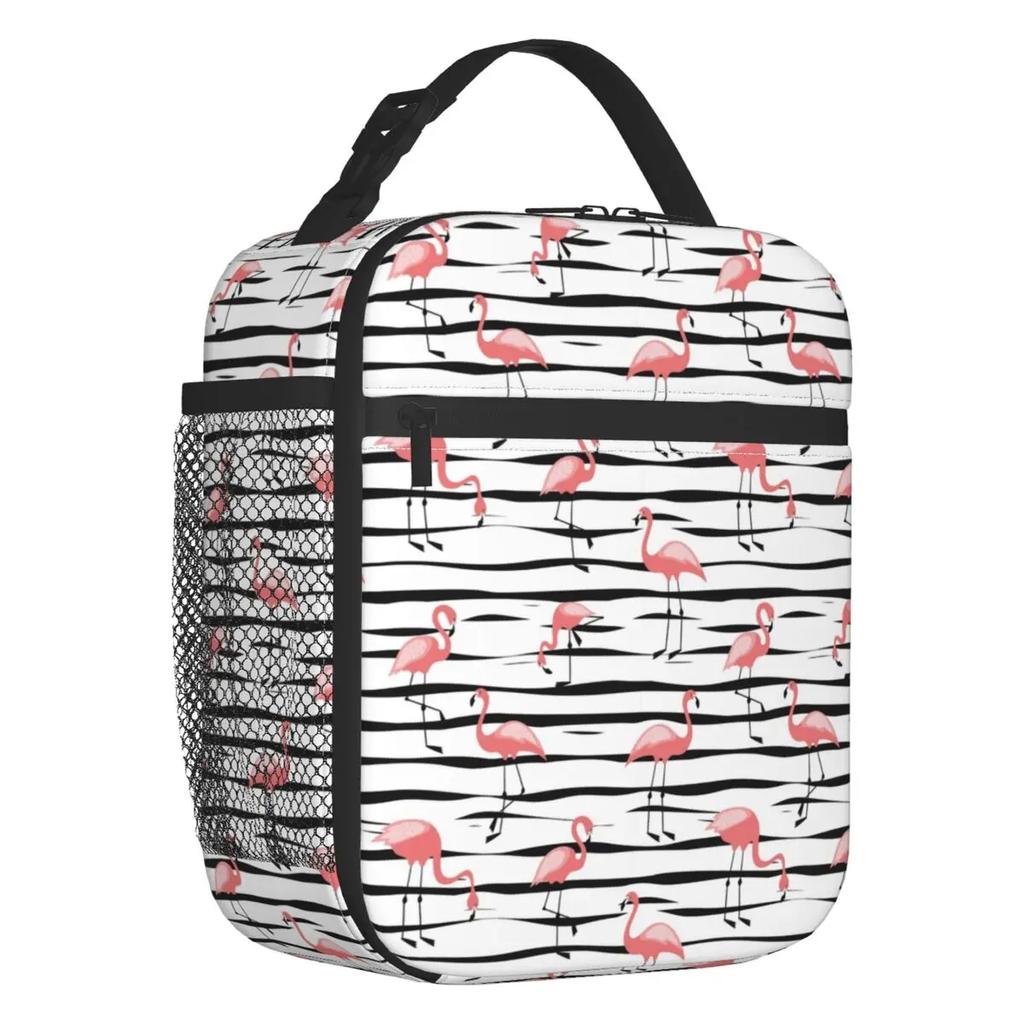 Pink Flamingo Summer Vibes Flamingos Pattern Portable Lunch Boxes Cooler Thermal Food Insulated Lunch Bag Kids School Children