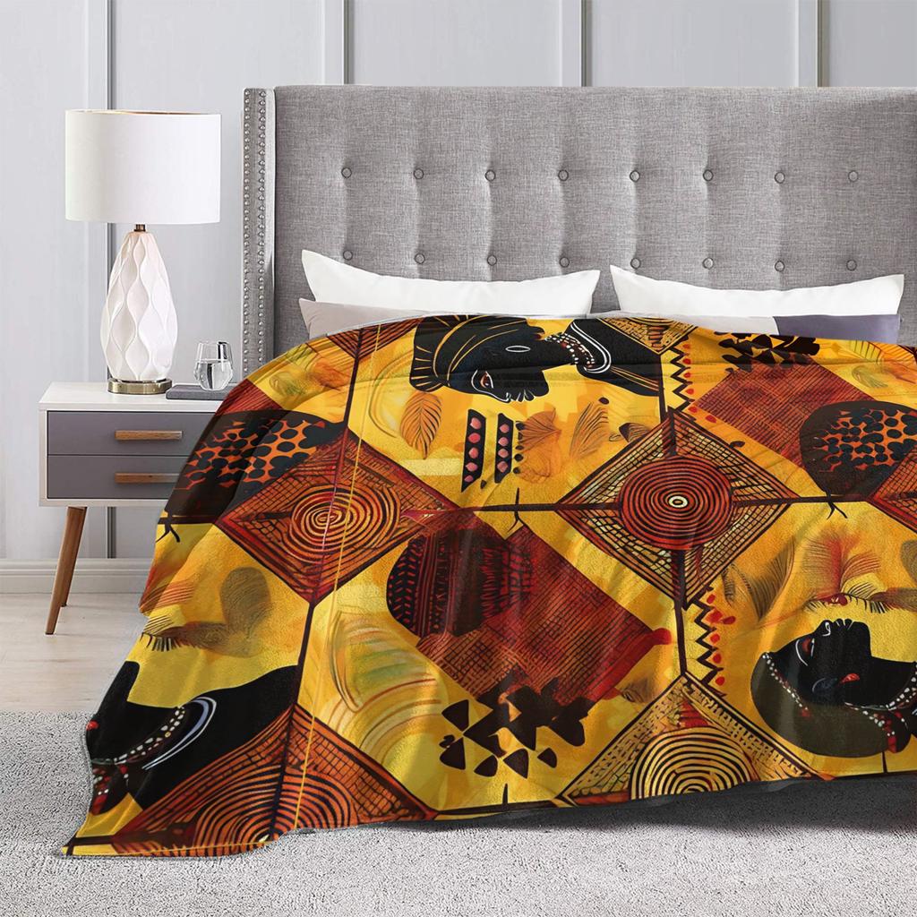 African Skin African Art Black And Gold Blankets Flannel Decoration Multifunction Super Warm Throw Blankets Quilt