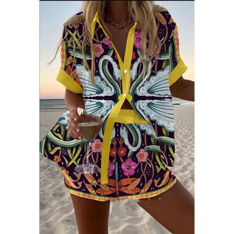 1116 spring and summer European and American fashion women's clothing printed loose shorts short-sleeved shirts cartoon POD fixed
