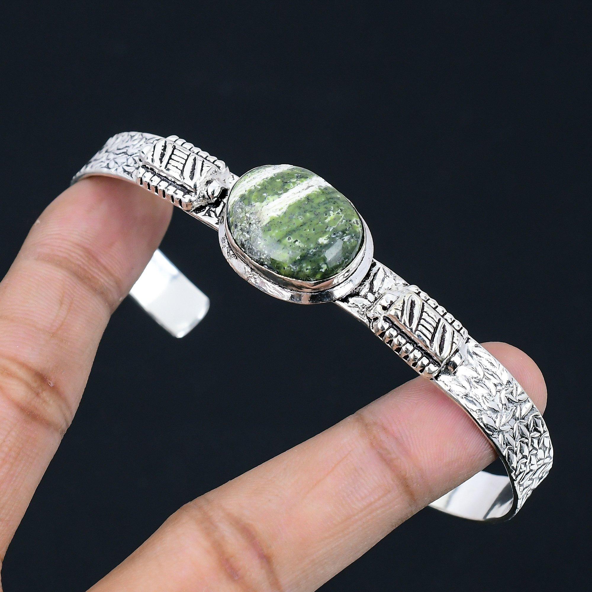 

Anniversary Gift For Her Natural Green Swiss Opal Bangle Adjustable 925 Silver Adjustable