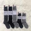 Spring/Summer Women's Trendy 4-Stripe Mid-Calf and Over-the-Knee Grey Socks