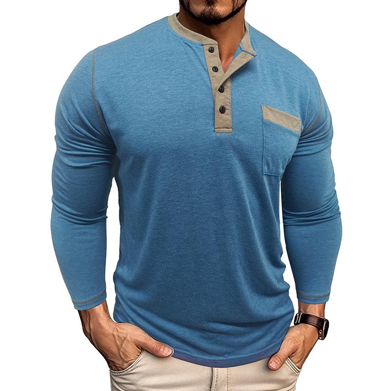 Příležitostné tričko s dlouhým rukávem přiléhavého střihu Slim-fit Henley top nadměrné velikosti pánské podzimní novinky