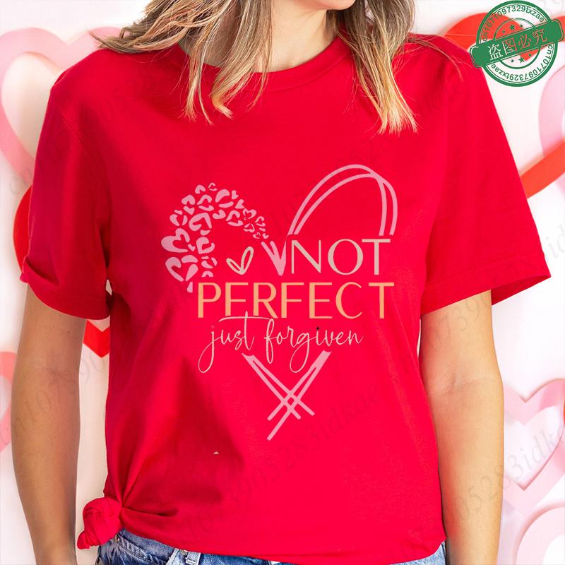 Nicht Perfekt Nur Vergeben T-Shirt für Damen Herz Kreuz Grafik T-Shirt Lässige Kurzarm O-Ausschnitt Oberteile Inspirierendes Christliches Geschenk