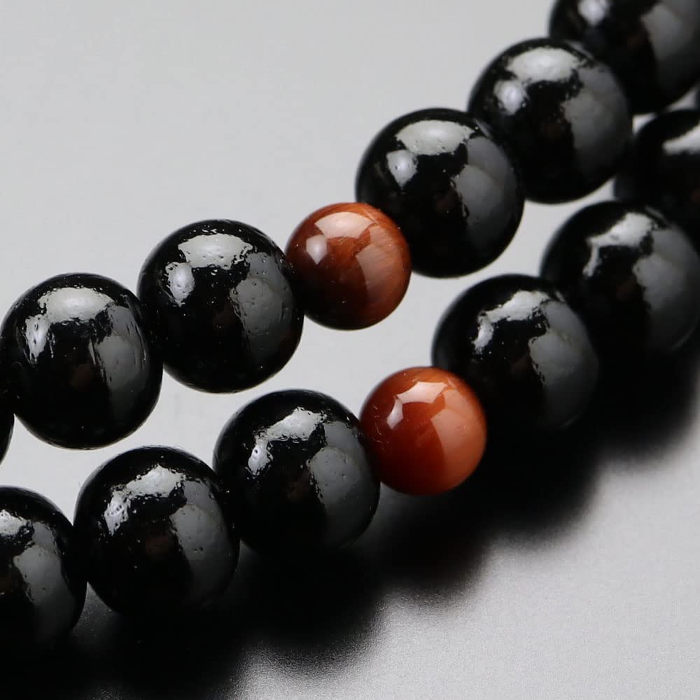 Nenju dot com Soto sect prayer beads for men Shakuni Ebony Red tiger eye stone string tassel Kyoto prayer beads Kyoto recitation Genuine silver ring