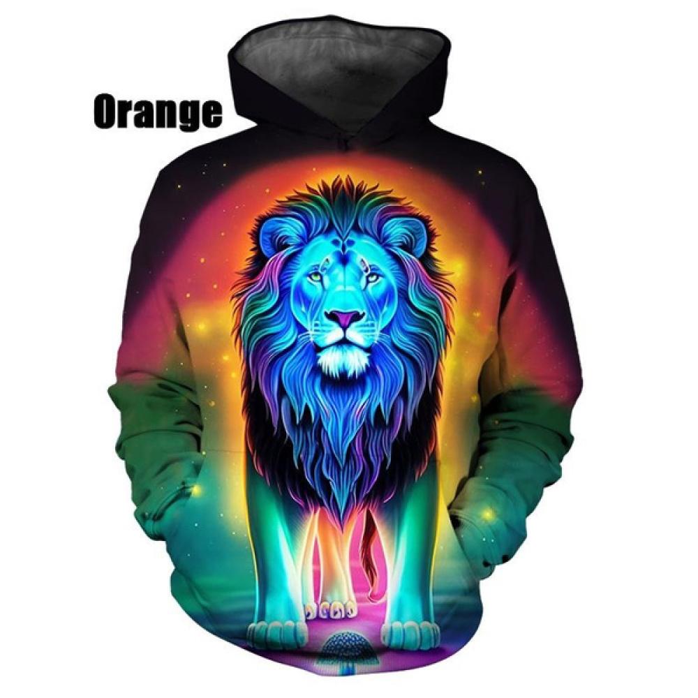 Felpa con cappuccio 3d alla moda con motivo leone, felpe casual a manica lunga, pullover streetwear Harajuku