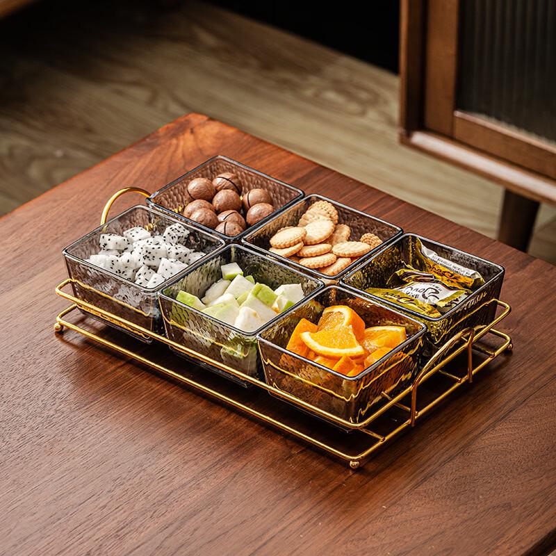 Smoky Grey Hammered Glass Divided Serving Tray Set