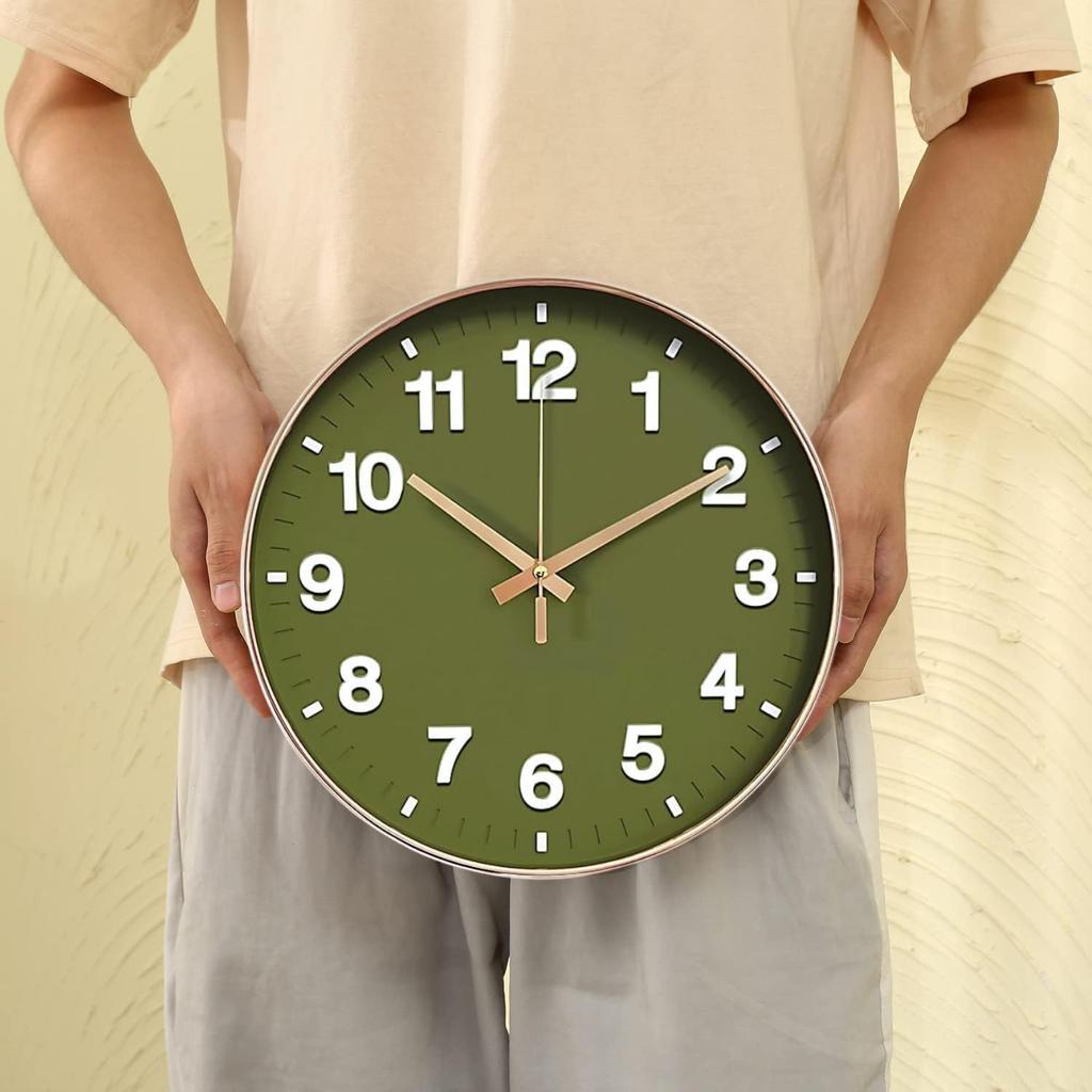 Nbdeal Wall Radio Continuous Second 3D Diameter 30cm Clock, Wave, Analog, Hand, Quiet, Characters, (Grass Green)