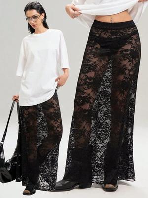 Jupe d'été en dentelle style européen taille haute: Tendance et Polyvalent pour le Street Wear