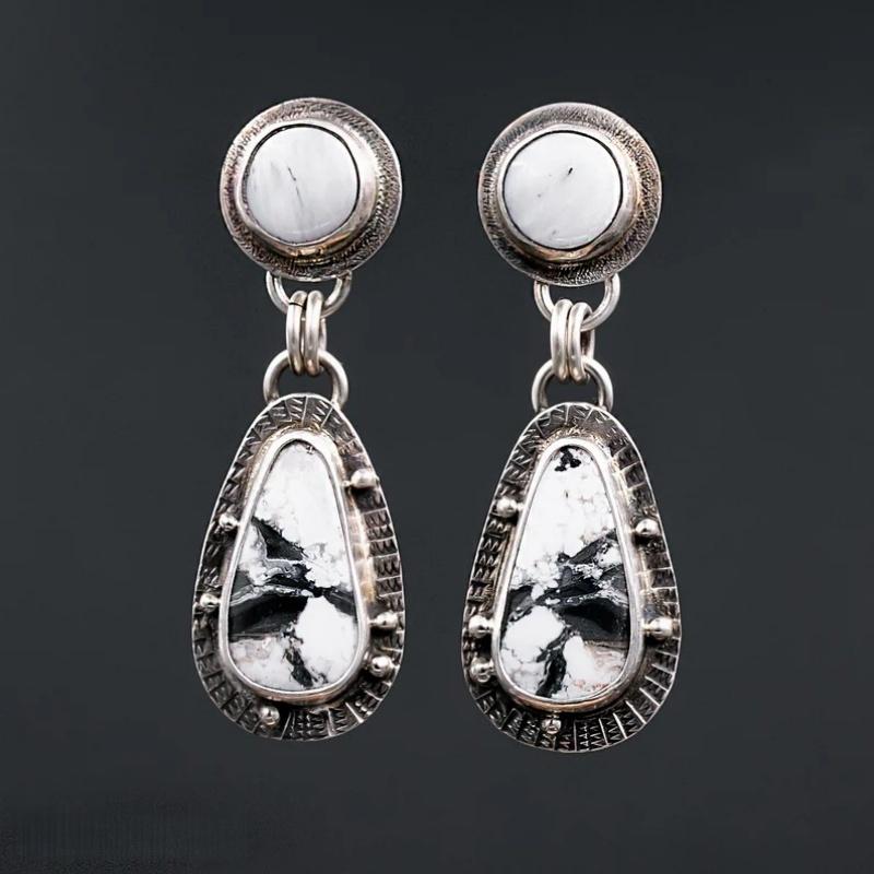 Hot Selling Women's Blue Resin Inlaid Retro Jewelry Metal Handmade Pendant Earrings