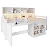 Children's Bed 90×200 Cm, Desk With Storage And Sockets, LED Light Strip And Multi-level Shelves, Single Bed Made Of Solid Wood, Youth Bed, White