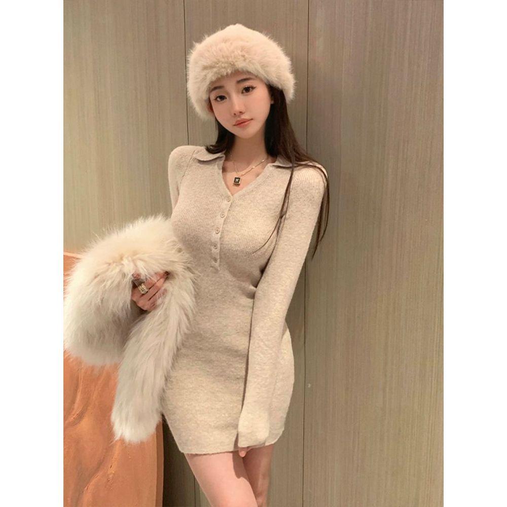 Women's High-End Red Knitted Dress: French Spicy Girl Hip-Hugging Skirt 2025 - Perfect for Spring, Autumn, and Winter