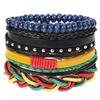 Retro Woven Cowhide Leather Men's Bracelet Set - European & American Handmade DIY Knot