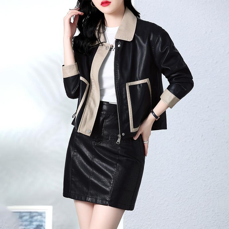 Hua Ge Di Qing Spring and Autumn New Genuine Leather Jacket Women's Sheepskin Short Jacket Single Leather Lapel Jacket