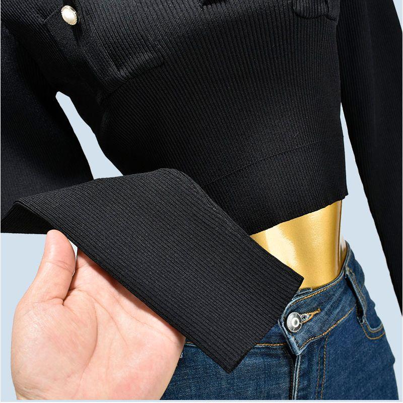 Spring & Fall O-neck Short Contrast Color Long Sleeves Pairs Qu Zhu No Pilling Knitting Silm Stretch Bottoming Shirt Pullover Slimming Women