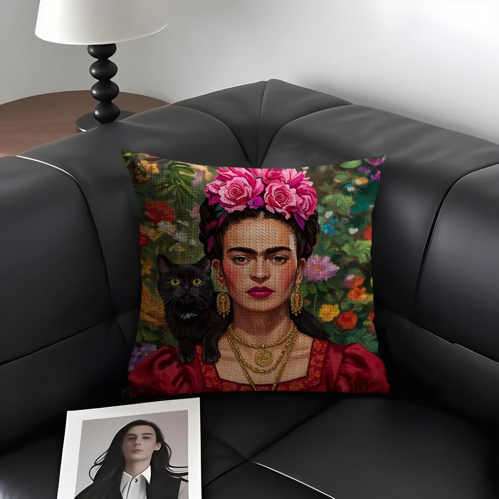 FFridas Painting Art Fashion Cushion Cover Natural Linen Organic Fabric DoubleSided Printing Sofa Home Decor Gift Pillow Case