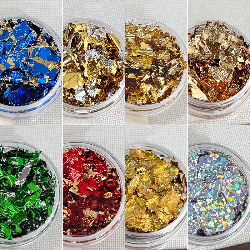 1 Box Goldfolien-Splitter Nagelglitzer Für DIY-Nägel Sticker-Kunst Nageldekorationen Mehrfarbige Blattgold-Flocken