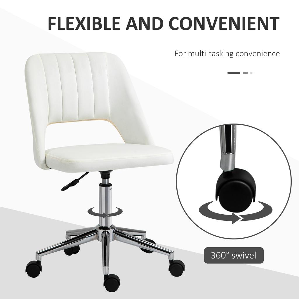 Armless Velvet-Feel Office Chair - Cream White