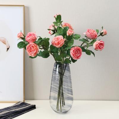 Bouquet de 3 tiges de fleurs artificielles avec 2 têtes en fleur et 1 bouton Rose à toucher réel Branche de fleur pour mariage Maison Bureau Décor de table