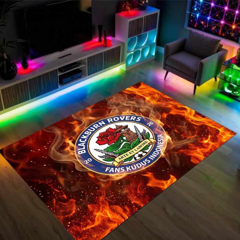 Blackburn Rovers Football Design Crystal Velvet Carpet Cozy Non?Slip Printed Rug For Bedroom Living Room Entrance