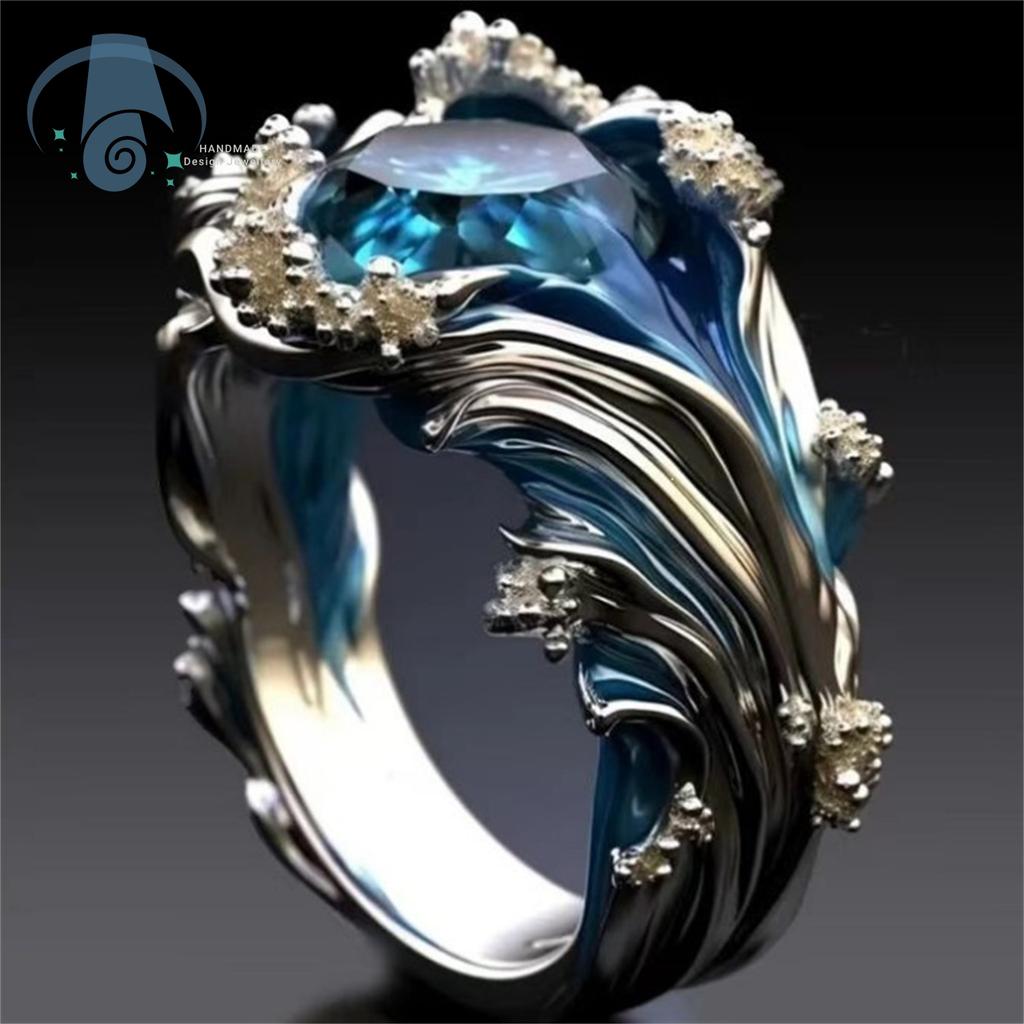Women Fashion Wave Open Ring Adjustable Cubic Zirconia Rhinestone Party Jewelry Creative Unique Handmade Gift Idea For Her Daily