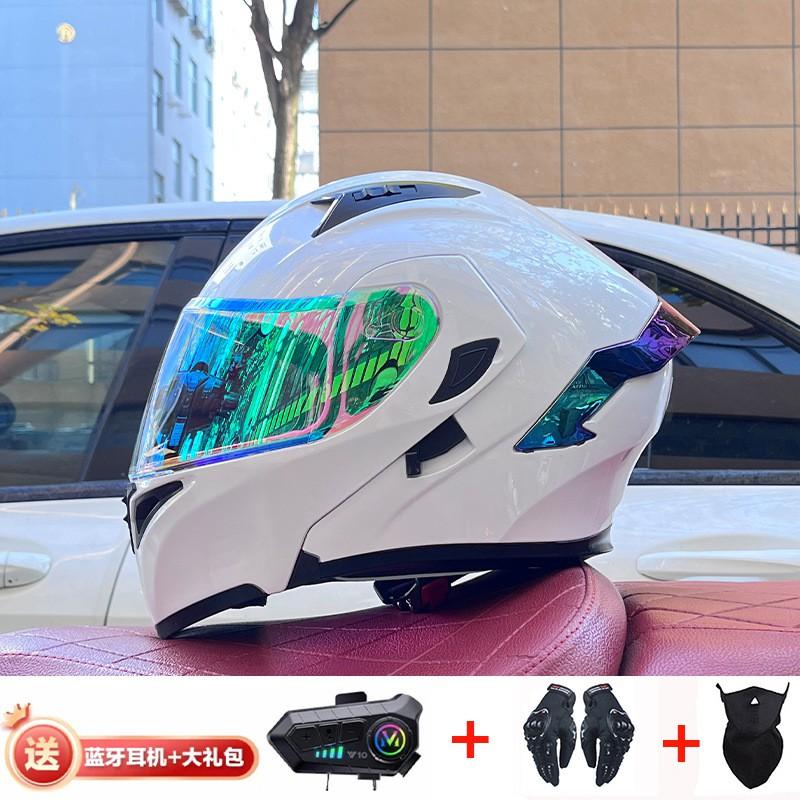 Full Face Motorcycle Helmet With Dual Visor Winter Warm Lining Bluetooth Slot Scooter Riders Men Women All Season